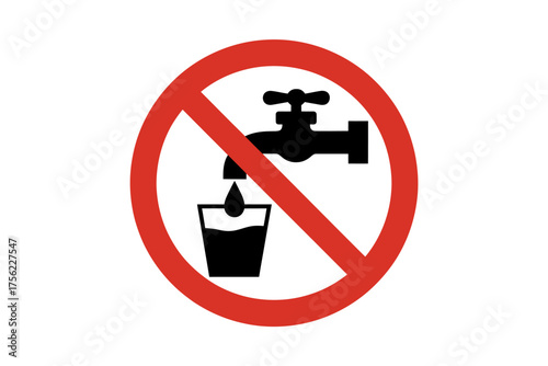 No drinking water sign symbol prohibiting the use of tap water for consumption caution and safety awareness regarding water quality