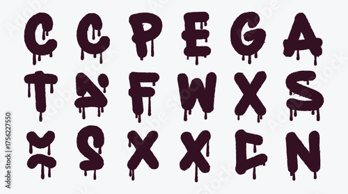 Graffiti Style Font Letters with Dripping Paint Effect Vector Illustration