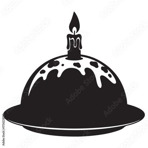 Festive Pudding with Burning Candle and Drizzled Icing