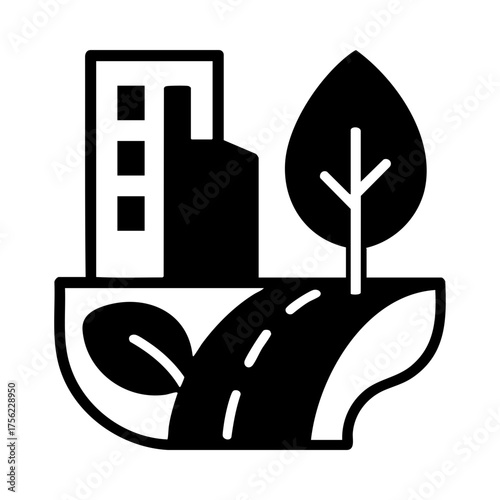 Sustainable Urban Development Icon with Tree and Road