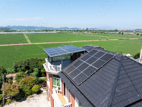 Wallpaper Mural Aerial views of houses with solar panels in rural areas Torontodigital.ca