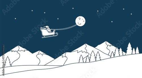 Santa claus sleigh christmas holiday winter snow moon stars night december joy