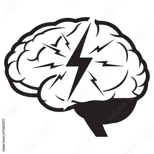 Conceptual Brain with Electric Energy Symbol