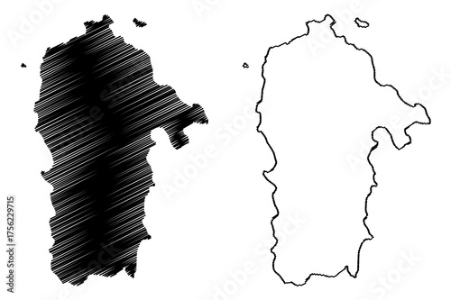 Sabi or Trotter Island (Republic of the Union of Myanmar, Burma, Mergui, Myeik Archipelago, Indian Ocean) map vector illustration, scribble sketch Sabi Kyun map