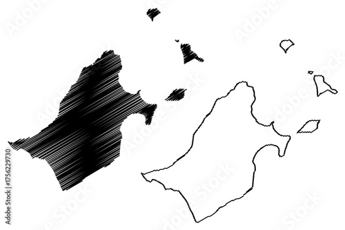 Rosemary island (Western Australia, Commonwealth of Australia, Indian Ocean, Dampier Archipelago) map vector illustration, scribble sketch Rosemary map