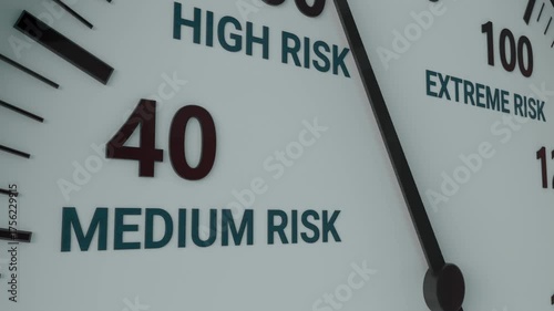Risk Low Medium High Speedometer Text Words in the context of Risk danger business efficiency 3d Animation White