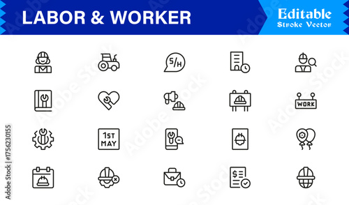 Labor And Workforce Symbols Minimal Line Icon Pack of Unique, Editable Vector Illustrations