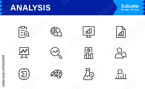 Analysis And Insight Line Icon Pack Unique, Clean, and Editable Collection of Minimal Style Icons for Reports, Charts, and Strategic Evaluation