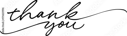 Elegant handwritten “Thank You” calligraphy text. Modern script typography design for cards, invitations, and branding.