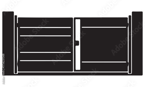 Black Silhouette of a Closed Double Gate with Fence Posts and Latch