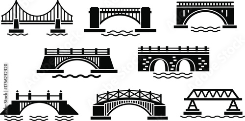 Bridge vector illustration icon set