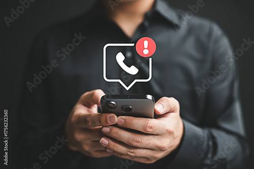 Missed call notification on smartphone concept for mobile phone user and communication technology