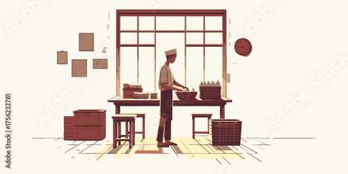 The Packer's Routine Morning Preparations in an Artisan Workshop