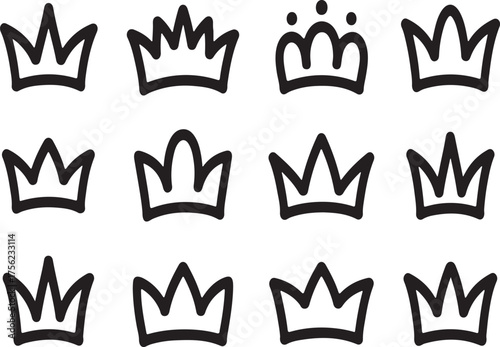 	Hand-Drawn Doodle Crown and King Queen Tiara Icon Set  doodle, crown, hand-drawn, sketch, tiara, king, queen, royalty, symbol, monarchy, vector, icon, retro, scribble, rebel