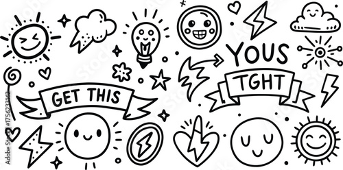 Cute cartoon vector set of smiling Easter eggs and funny faces illustration