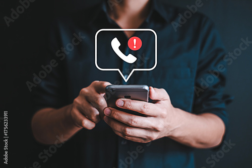 Missed call notification on mobile phone concept for business communication and spam call alert reminder app