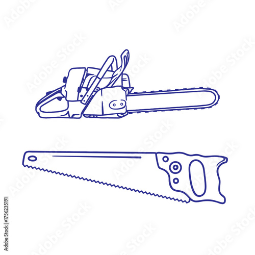 carpentry tool vectors in the form of chainsaws and manual saws