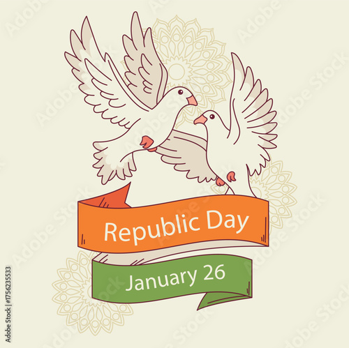Indian republic day background. Indian republic day celebration. Happy Republic Day of India. January 26. Cartoon Vector illustration Template for Sticker, Card, post.