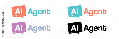 Ai Agent logo design template set. Ai Agent icons collection with speech bubble. Chat bot logo design template