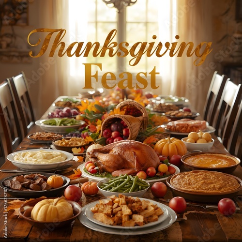 Warm and Inviting Thanksgiving Feast Title in Elegant Calligraphy with Autumn Accents