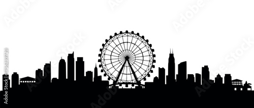 Vector art of black silhouette of a ferris wheel and a city skyline