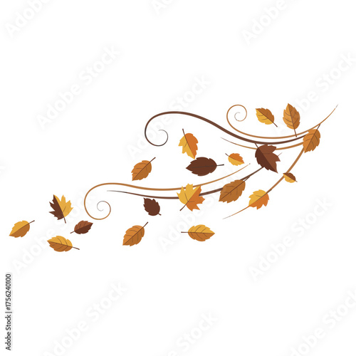 Elegant autumn leaves blowing in the wind with graceful swirl design