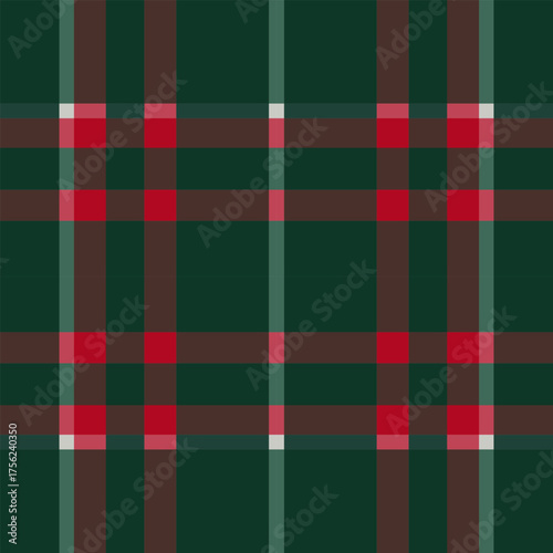 Deep green and red festive tartan pattern.
