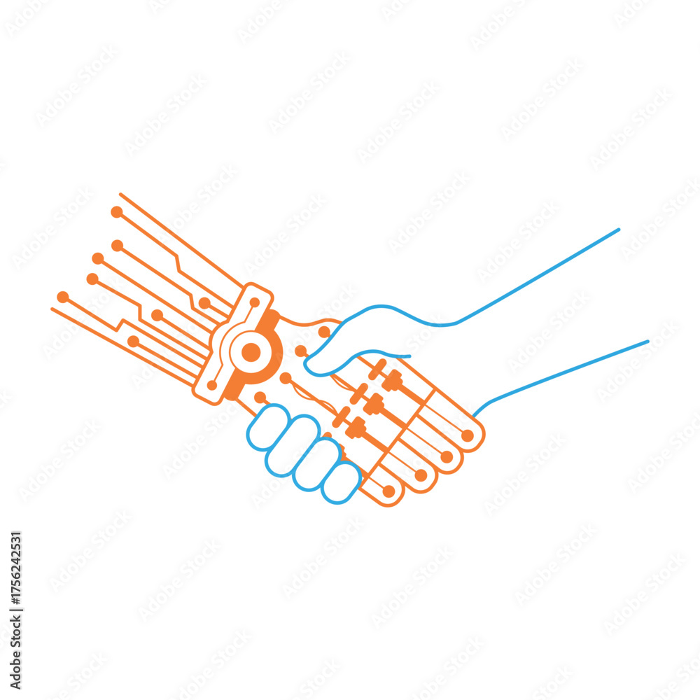 Obraz premium Human and robot hands shake basic RGB design template