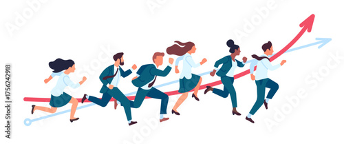 Business People Run. Teamwork Running Co