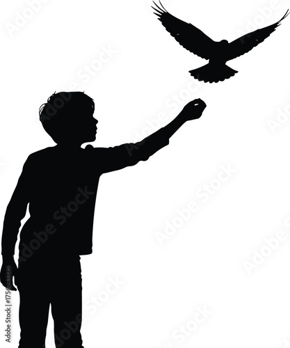Wallpaper Mural Child reaching toward bird silhouette cartoon illustration, symbolic freedom and expressive gesture artwork for lifestyle and emotional design Torontodigital.ca
