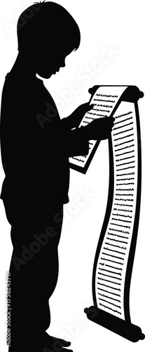 Wallpaper Mural Child reading long scroll silhouette cartoon illustration, symbolic curiosity and expressive gesture artwork for lifestyle and emotional design Torontodigital.ca