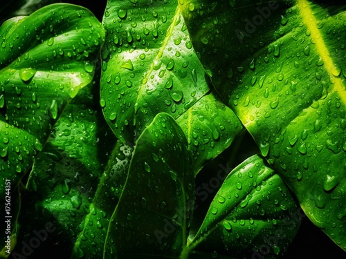 Wallpaper Mural Beautiful Macro Close-up of Fresh Green Leaves with Glistening Water Drops or Morning Dew Symbolizing Purity Nature and Freshness Torontodigital.ca