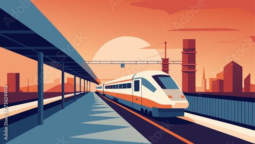 Train arriving at the station platform art