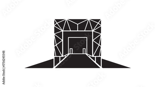 Striking geometric architectural entrance design with strong lines and modern aesthetic, symbolizing progress and future possibilities for innovative projects