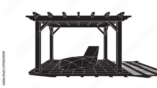 Modern minimalist pergola framing a stylish lounge chair creating a serene outdoor oasis for ultimate relaxation and sophisticated leisure moments