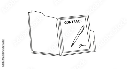 Simple black and white line drawing of a contract folder.