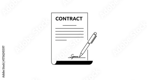 Contract Document with Signature and Pen Illustration.