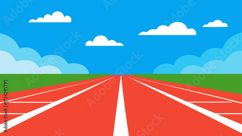 A track field under a cloudy blue sky view