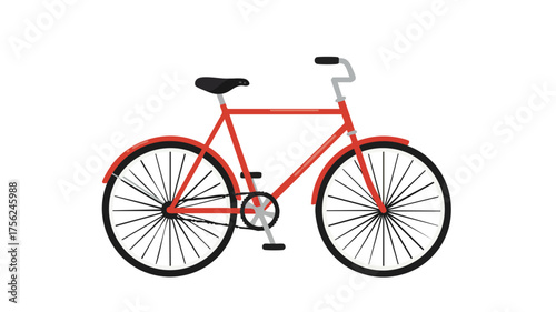 Illustration of a red bicycle with black tires and a black seat on a white background.