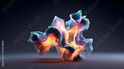 AI-generated abstract 3D sculpture with glowing colors, symbol of creative innovation and modern design. Concept: Artificial intelligence creativity, modern digital art, innovation, and futuristic 3D 