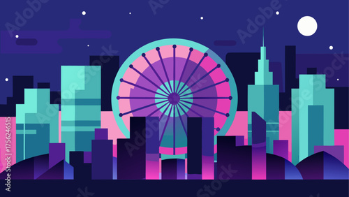 Cityscape illustration with ferris wheel