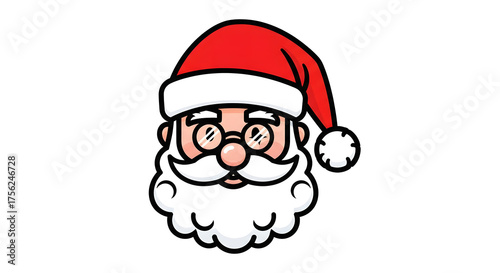 Cute Cartoon Santa Claus Face – Happy Holiday Icon for Christmas Cards, Apps & Marketing