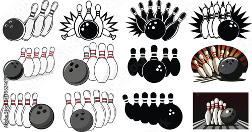 Set of bowling ball and pins