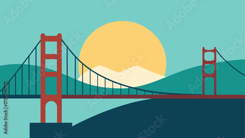 Illustration of golden gate bridge at dusk