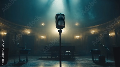 Vintage microphone in grand hall