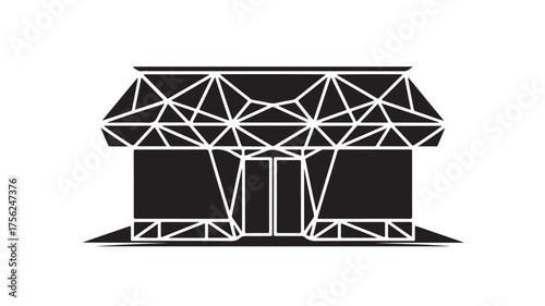 Striking modern geometric building facade design perfect for architectural concepts, urban planning, or futuristic retail spaces conveying innovation and sleek style