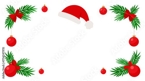Christmas ornaments and santa hat frame