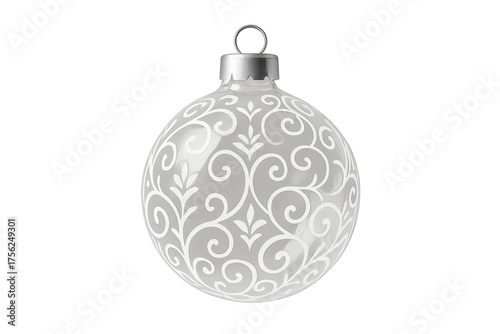 Elegant clear christmas bauble with white ornament pattern