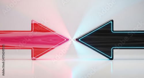 Two opposing arrows, red and black, facing each other isolated on white background