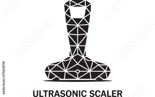 Modern geometric ultrasonic dental scaler design for medical professionals, a clean and precise symbol for dental hygiene and advanced oral care, a striking and memorable design.